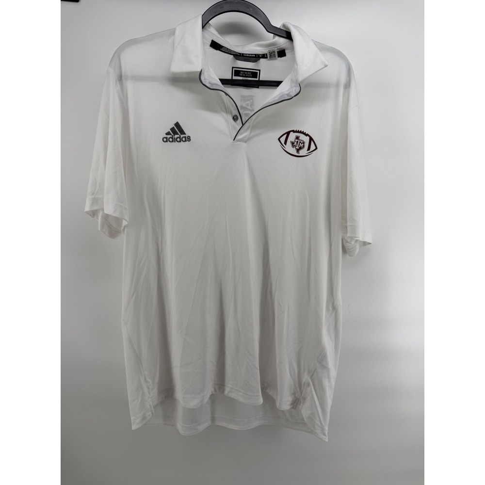 Adidas Texas A&M Aggies Football Polo Shirt Mens XL White Short Sleeve Polo